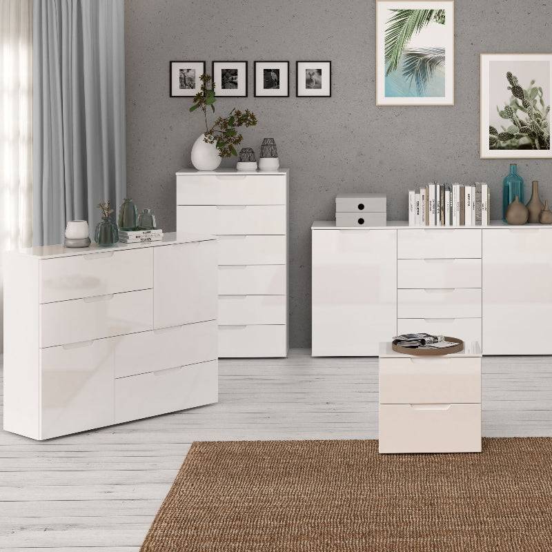 Sienna High Gloss White Chest of 6 Drawers - White Tree Furniture