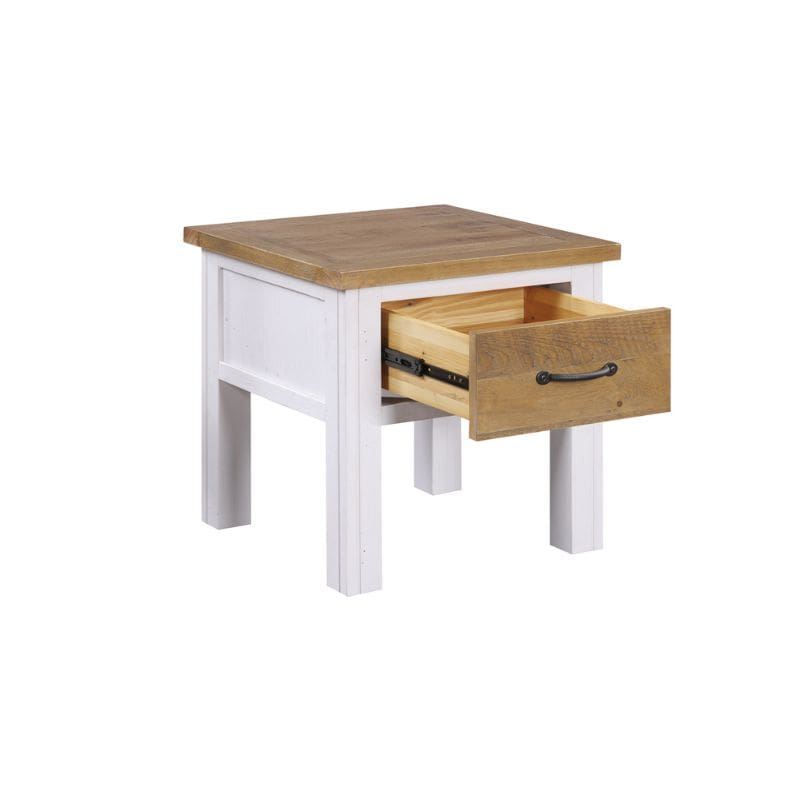 Baumhaus Splash of White Reclaimed Lamp Table w/ Drawer - White Tree Furniture