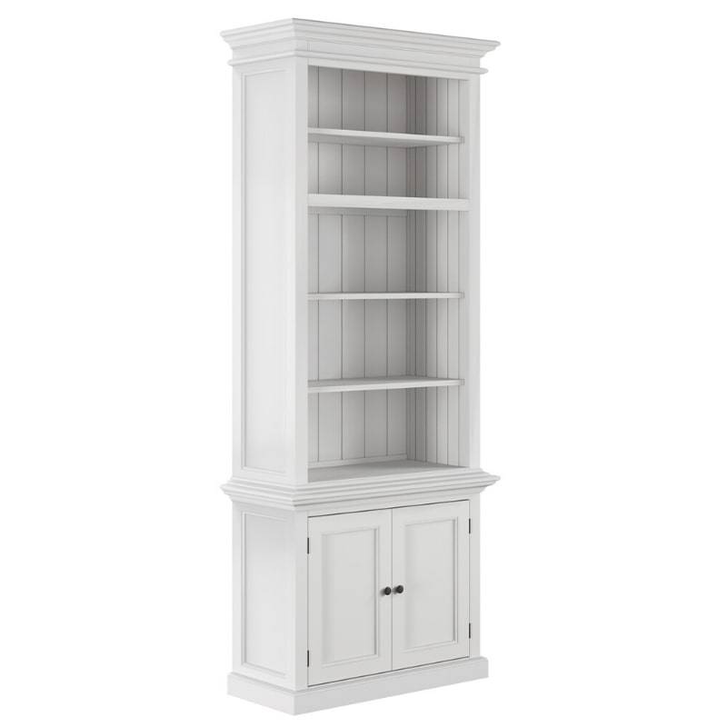 NOVASOLO Halifax Tall White Bookcase with Cupboard White Tree Furniture