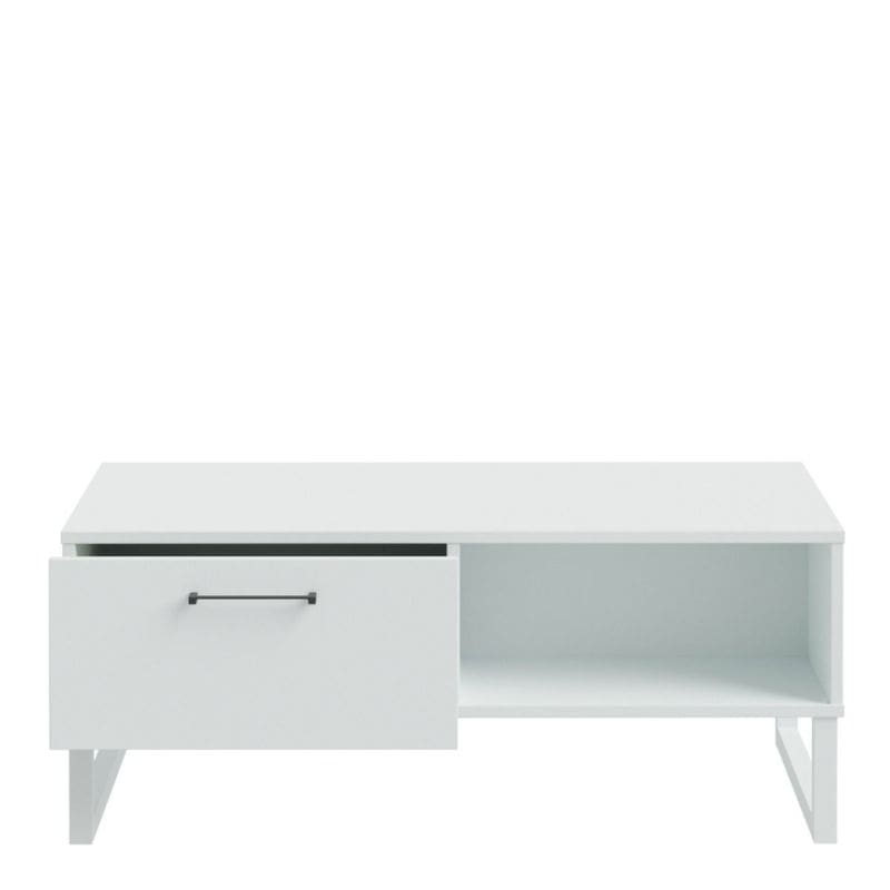 White coffee table with a drawer on a white background