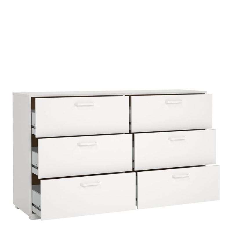 White dresser with multiple drawers on a white background