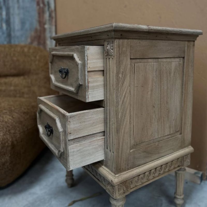 Vintage French Styled 2 Drawer Bedside Table - White Tree Furniture