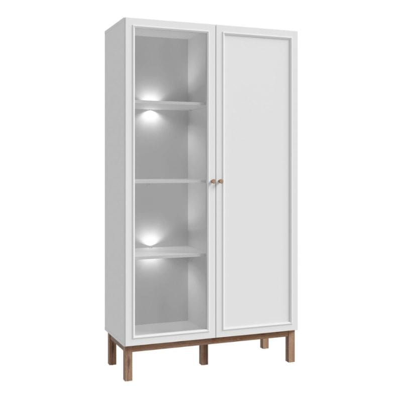 White display cabinet with glass doors with led lights