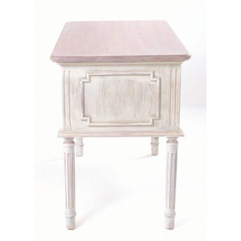 Distressed white new arrivals desk with drawers