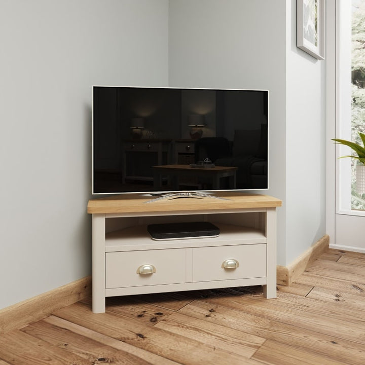 Toulouse Grey Painted Oak Corner TV Unit - White Tree Furniture