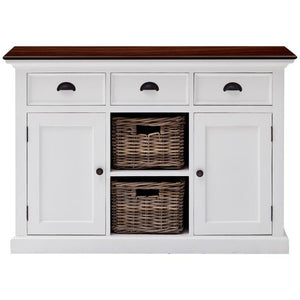 NOVASOLO Halifax Accent Distressed White Sideboard with Rattan Baskets B129TWD - White Tree Furniture