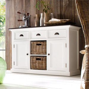 NOVASOLO Halifax Contrast White Sideboard with 2 Rattan Baskets B129CT - Whtie Tree Furniture