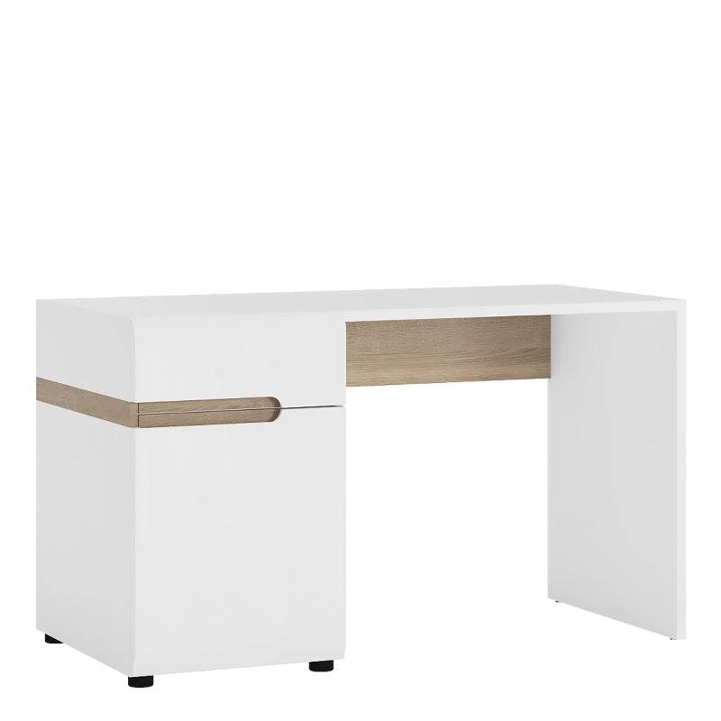 Chelsea Desk / Dressing Table in White w/ Truffle Oak Trim - White Tree Furniture
