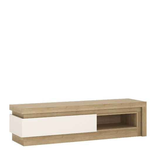 Lyon TV Cabinet in Riviera Oak / White High Gloss - White Tree Furniture