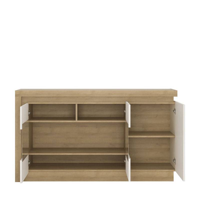 Lyon Glazed Sideboard in Riviera Oak / White High Gloss - White Tree Furniture