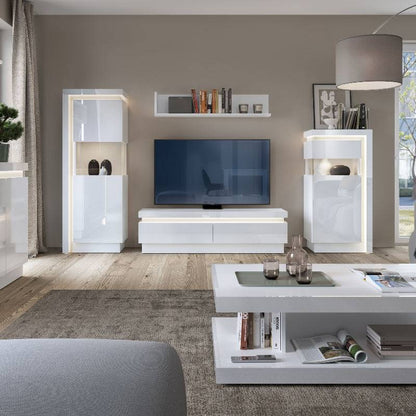 Lyon TV Cabinet w/ LED lighting in White & High Gloss - White Tree Furniture