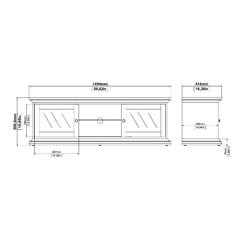 Paris White Wide TV Unit w/ 2 Doors & 1 Shelf - White Tree Furniture