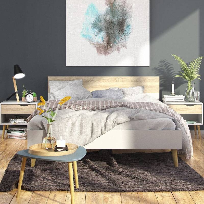 Oslo White & Oak Euro Double Bed 140 x 200cm - White Tree Furniture