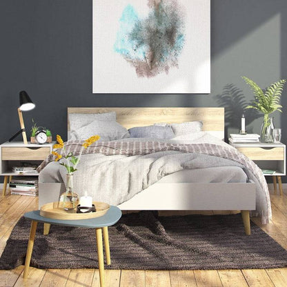 Oslo White & Oak Euro Double Bed 140 x 200cm - White Tree Furniture