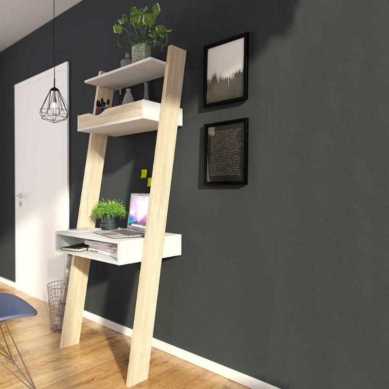 Oslo White & Oak Leaning Desk - White Tree Furniture