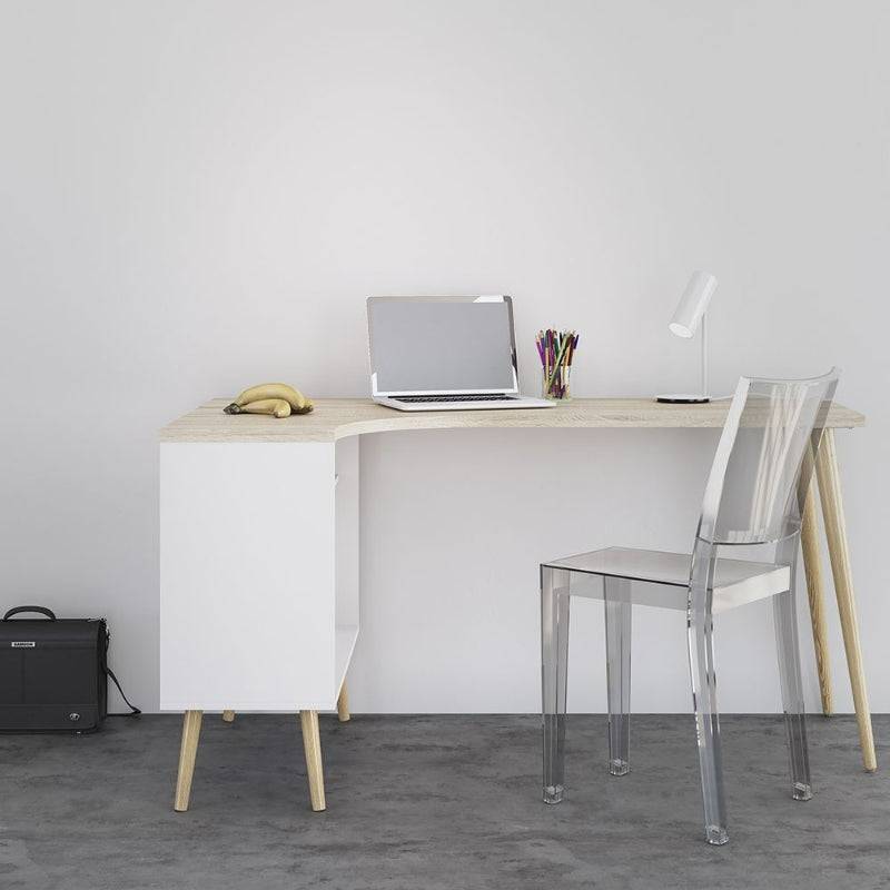 Oslo White & Oak Desk w/ 2 Drawer - White Tree Furniture