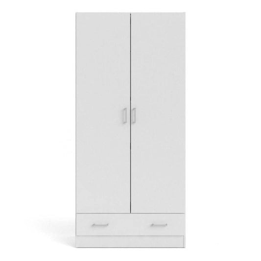 Space White Wardrobe w/ 2 Doors & 1 Drawer 1750 - White Tree Furniture