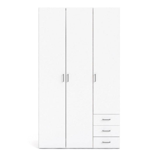 Space White Wardrobe w/ 3 Doors & 3 Drawers 2000 - White Tree Furniture