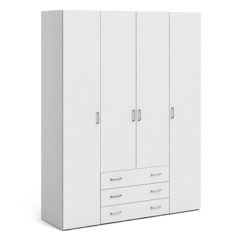 Space White Wardrobe w/ 4 Doors & 3 Drawers 2000 - White Tree Furniture