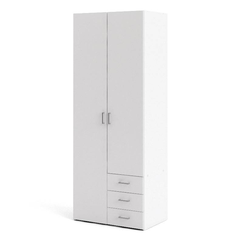Space White Wardrobe w/ 2 Doors & 3 Drawers 2000 - White Tree Furniture