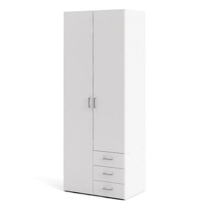 Space White Wardrobe w/ 2 Doors & 3 Drawers 2000 - White Tree Furniture