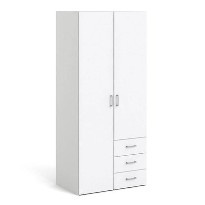 Space White Wardrobe w/ 2 Doors + 3 drawers 1750 - White Tree Furniture