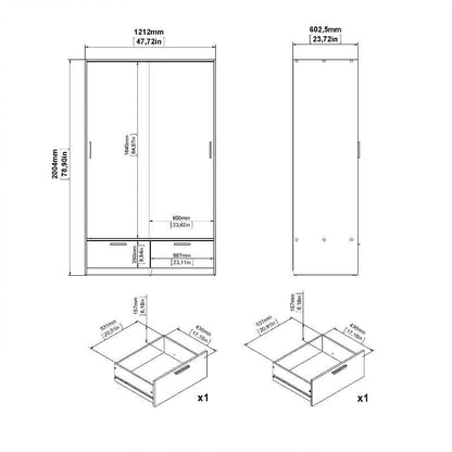 Line Wardrobe w/ Sliding 2 Doors & 2 Drawers in White & Oak - White Tree Furniture