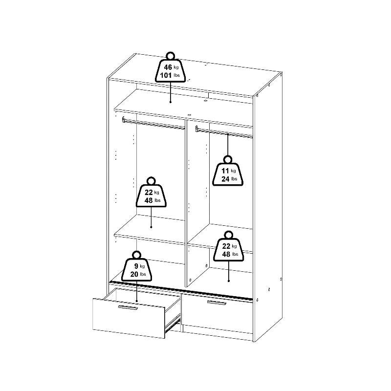 Line White & Concrete Wardrobe w/ 2 Sliding Doors & 2 Drawers - White Tree Furniture