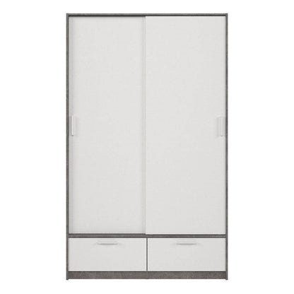 Line White & Concrete Wardrobe w/ 2 Sliding Doors & 2 Drawers - White Tree Furniture