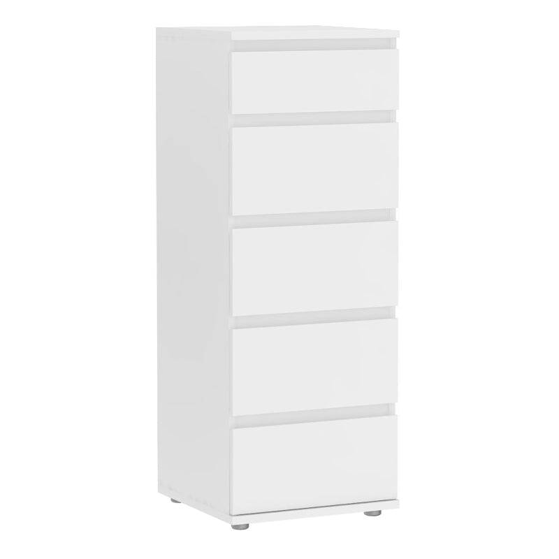 Nova White Narrow Chest of 5 Drawers - White Tree Furniture