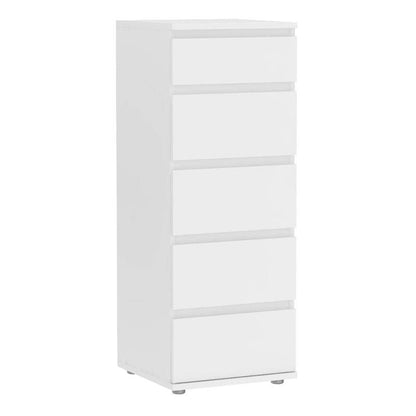 Nova White Narrow Chest of 5 Drawers - White Tree Furniture