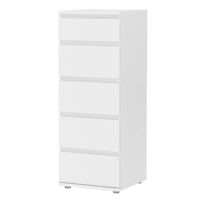 Nova White Narrow Chest of 5 Drawers - White Tree Furniture