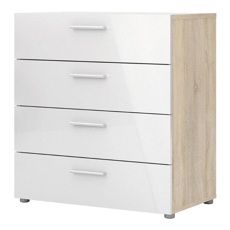 Pepe Chest of 4 Drawers in Oak & High Gloss White - White Tree Furniture