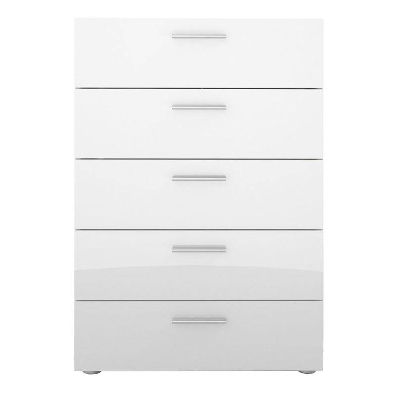 Pepe Chest of 5 Drawers in Oak & High Gloss White - White Tree Furniture