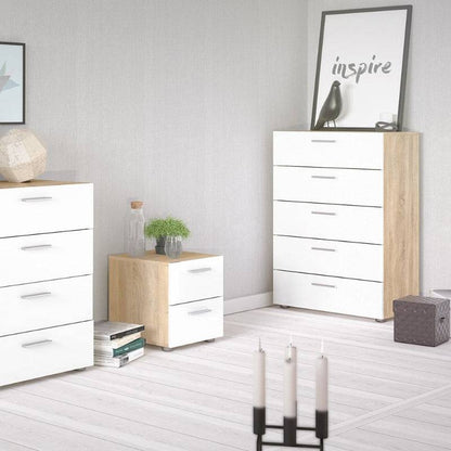 Pepe Chest of 5 Drawers in Oak & High Gloss White - White Tree Furniture