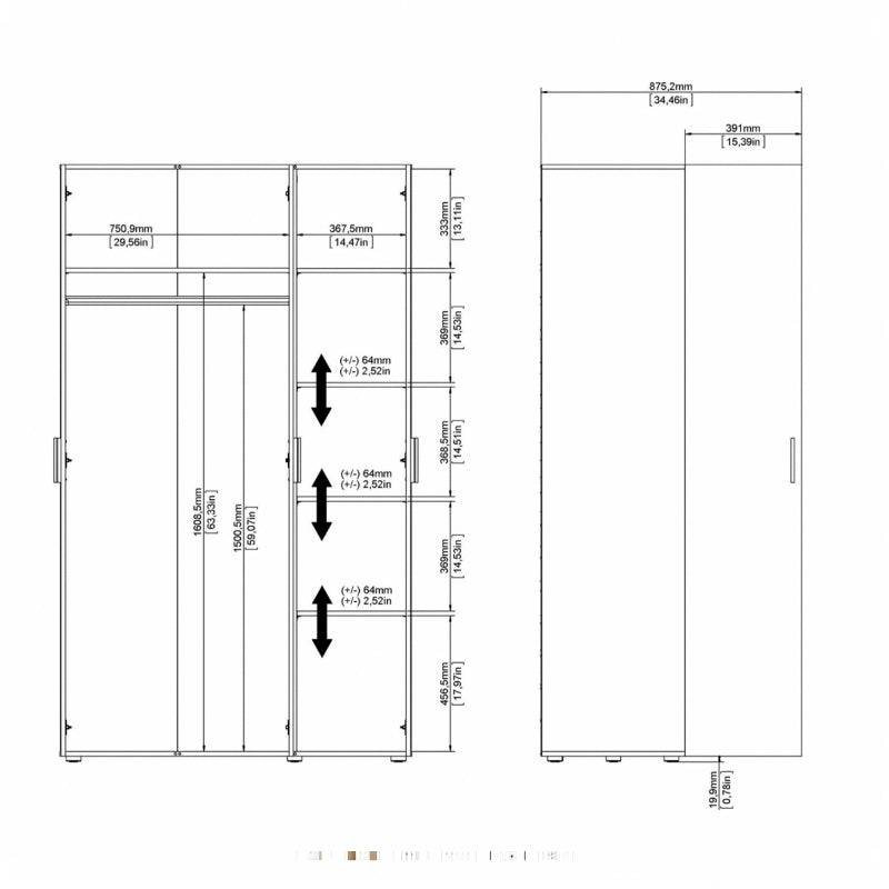 Pepe White Wardrobe w/ 3 Doors - White Tree Furniture