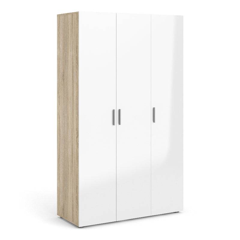 Pepe Wardrobe with 3 Doors in Oak w/ High Gloss White - White Tree Furniture