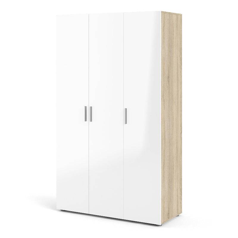 Pepe Wardrobe with 3 Doors in Oak w/ High Gloss White - White Tree Furniture