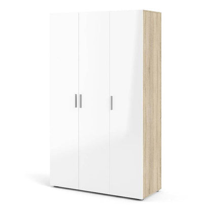 Pepe Wardrobe with 3 Doors in Oak w/ High Gloss White - White Tree Furniture