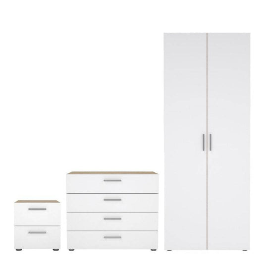 PEPE WHITE & OAK BEDROOM SET - Bedside + Chest + Wardrobe - White Tree Furniture