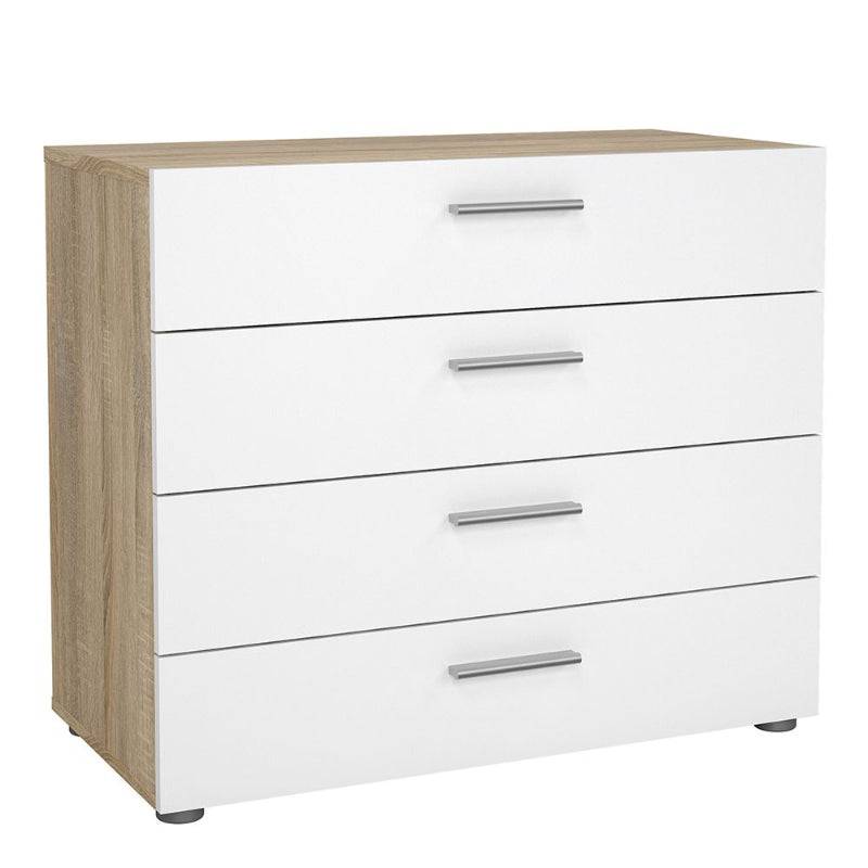 PEPE WHITE & OAK BEDROOM SET - Bedside + Chest + Wardrobe - White Tree Furniture