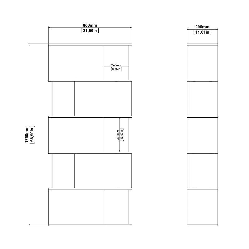 Maze Open Bookcase w/ 4 Shelves in Concrete & White - White Tree Furniture