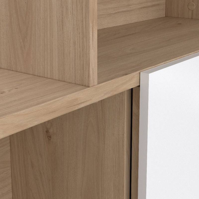 Maze Asymmetrical Bookcase in Jackson Hickory & Gloss White - White Tree Furniture