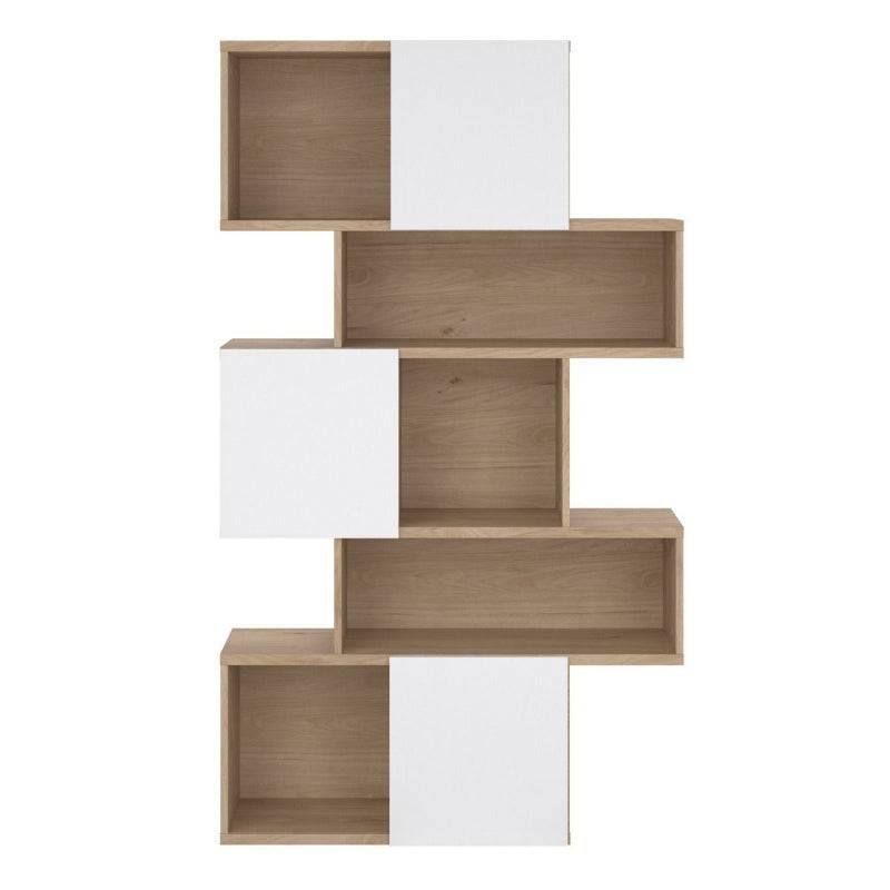 Maze Asymmetrical Bookcase in Jackson Hickory & Gloss White - White Tree Furniture