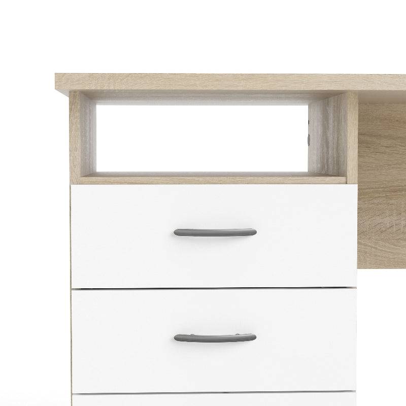Function Plus Oak Desk w/ 3 White Drawers - White Tree Furniture