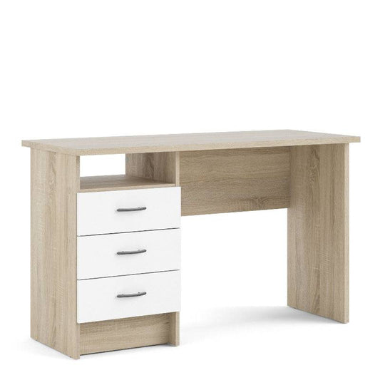 Function Plus Oak Desk w/ 3 White Drawers - White Tree Furniture