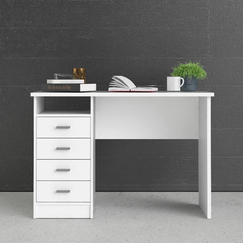 Function Plus White Desk w/ 4 Drawers - White Tree Furniture