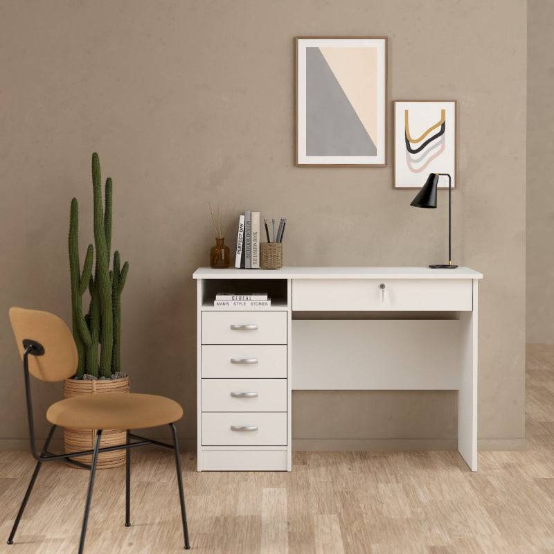 Function Plus White Desk w/ 5 Drawers - White Tree Furniture