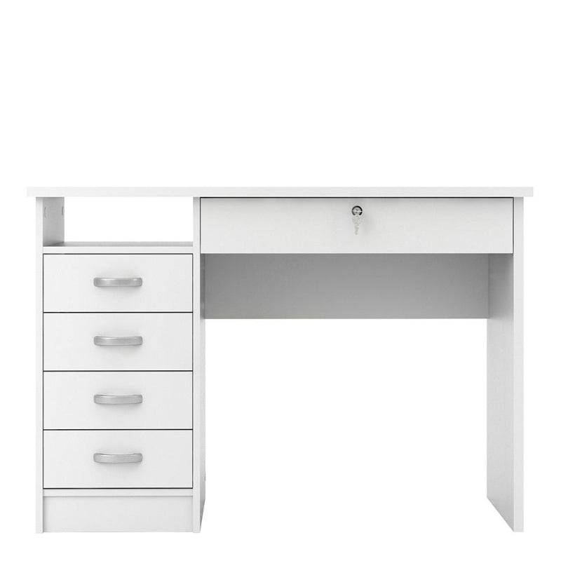Function Plus White Desk w/ 5 Drawers - White Tree Furniture
