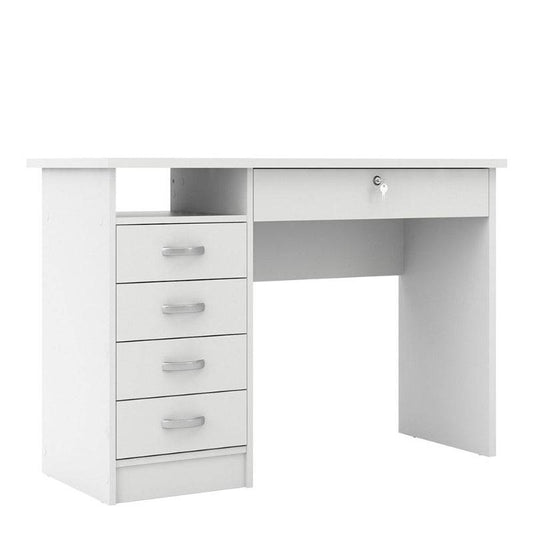 Function Plus White Desk w/ 5 Drawers - White Tree Furniture